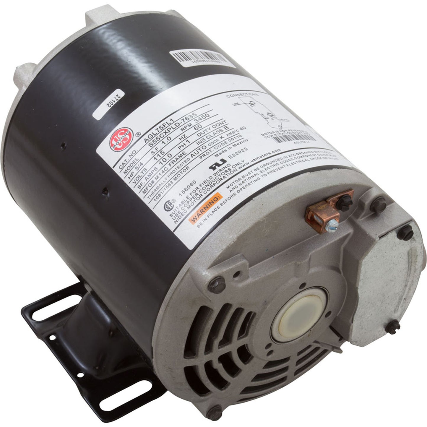 Motor, Nidec/US Motor, 0.75hp, 115v, 1-Speed, 48Y Frame