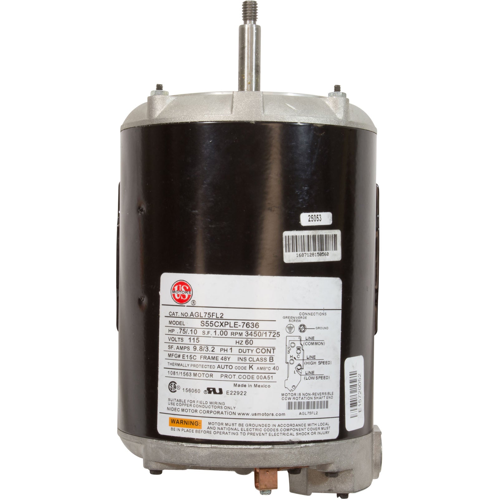 Motor, Nidec/US Motor, 0.75hp, 115v, 2-Speed, 48Y Frame