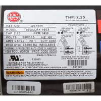 Motor, US Motor, 2.25hp, 115/230v, 56JFr, C-Face, THP Rated