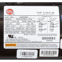 Motor, US Motor, 1.5hp, 2-Spd, 230v, 56YFr, SQFL, Full Rate, PE