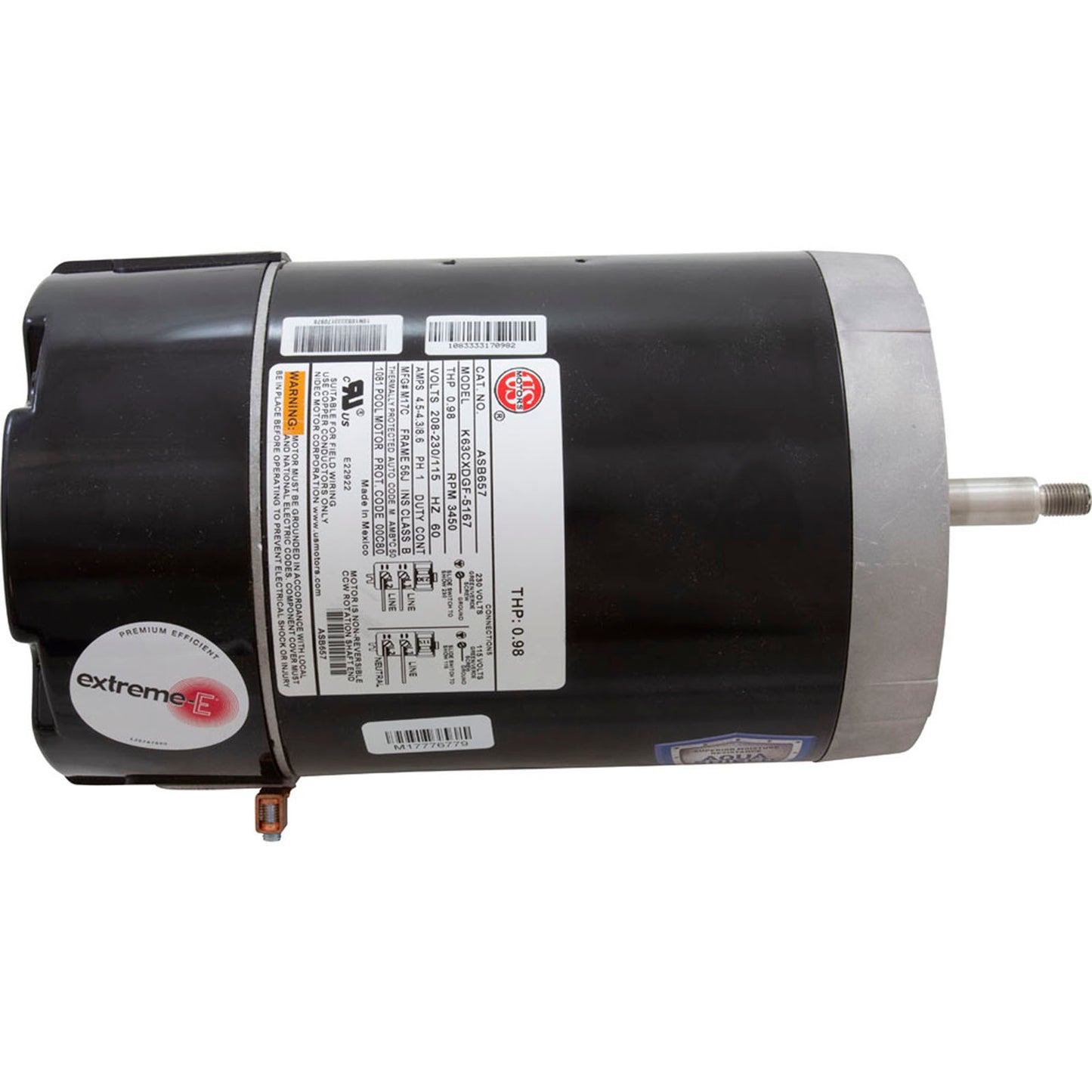 Motor, Nidec/USMtr, 0.5hp, 115/230v, 1Spd, 56Jfr, CFace, Thd, Full