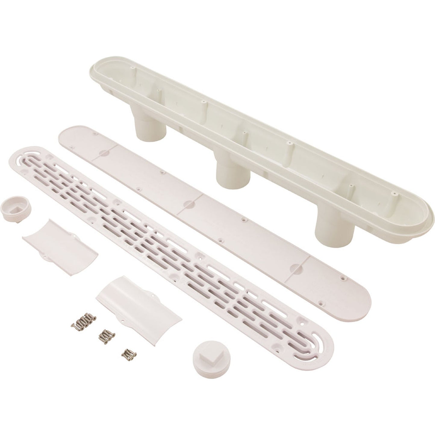 Channel Drain, Aquastar, 32", Flat Grate, For Concrete, White