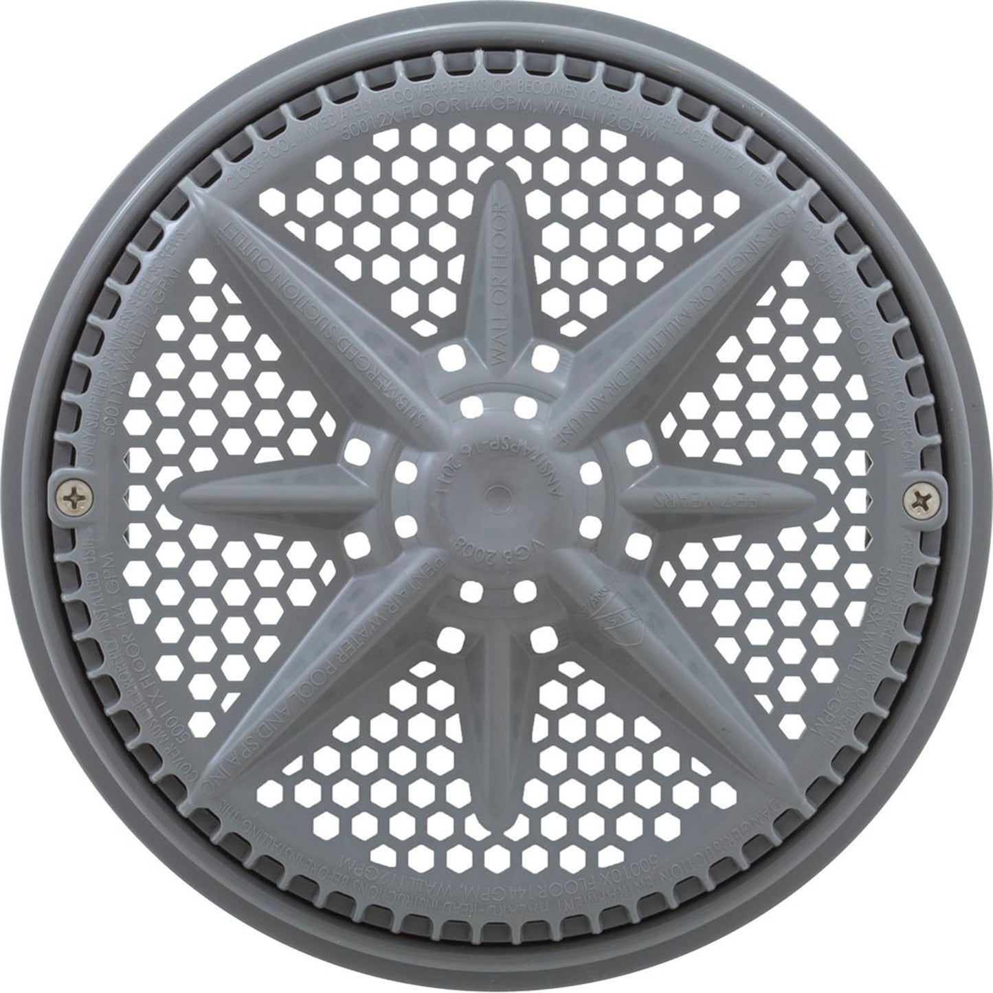 Main Drain Grate, PentairStarGuard, 8", 112gpm, Gray, Short Ring