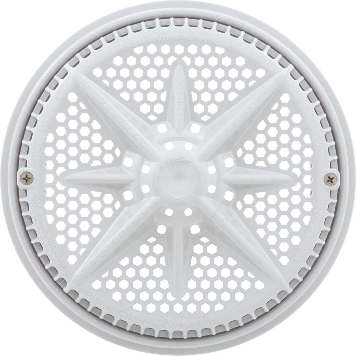 Main Drain Grate, PentairStarGuard, 8", 112gpm, White, Short Ring