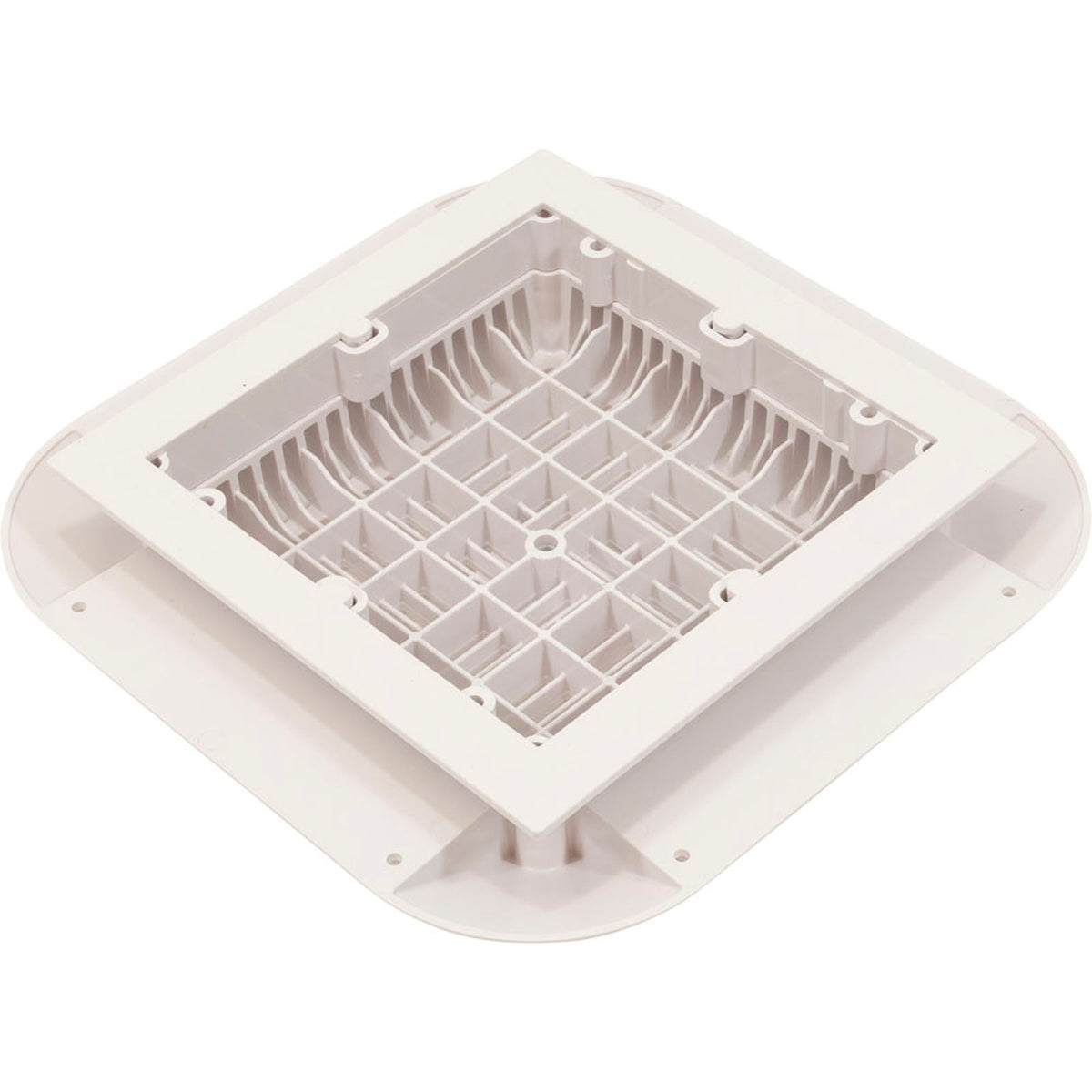 Main Drain Grate, 14" x 14" Square, 2 Retro 9"x9", White