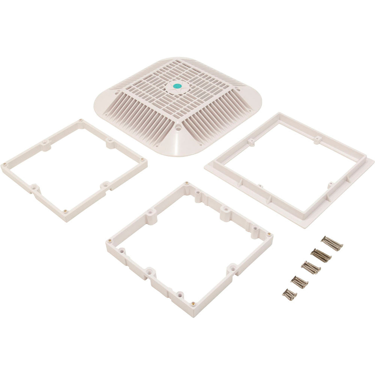 Main Drain Grate, 14" x 14" Square, 2 Retro 9"x9", White