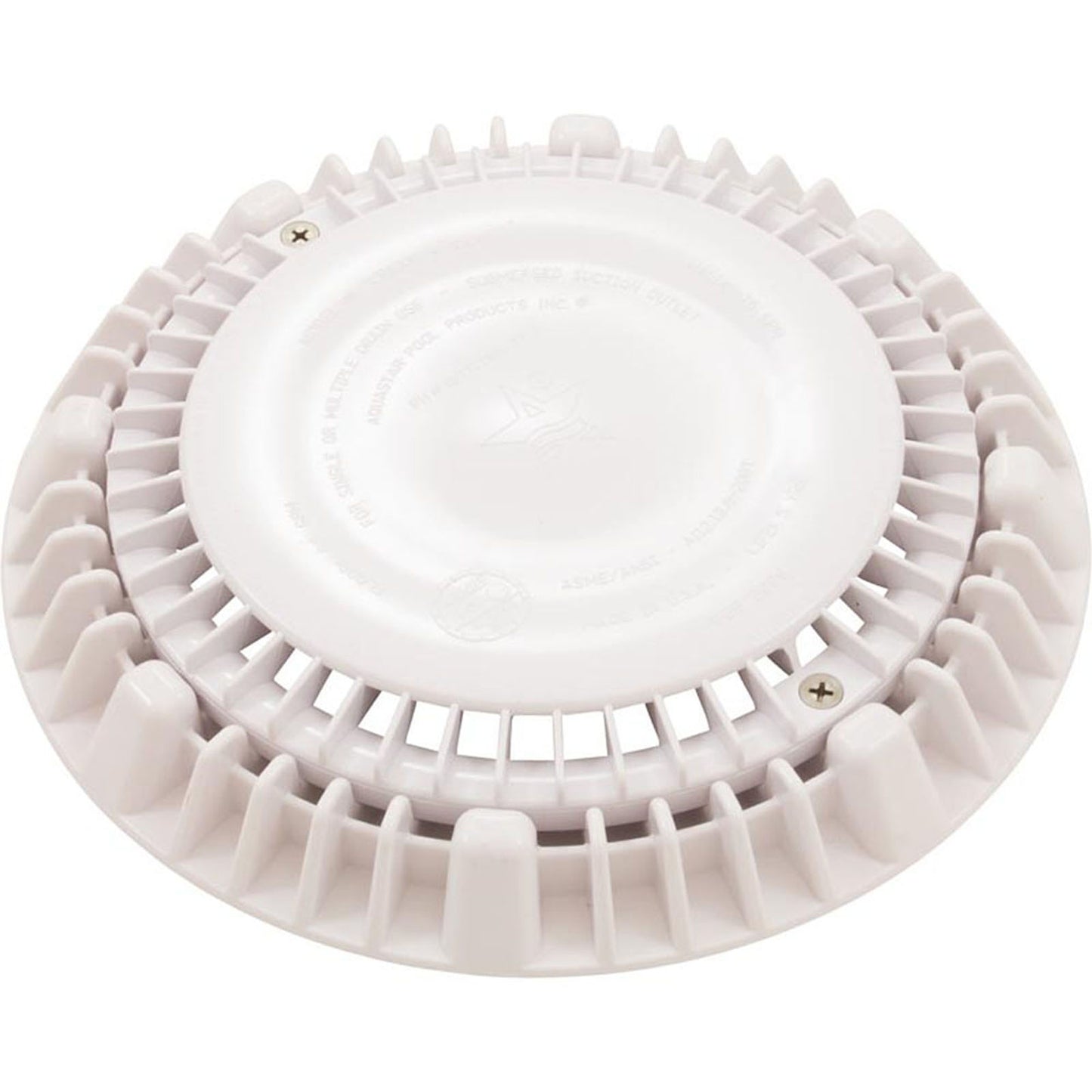 Main Drain Grate, CMP LowPro, 8" Rnd, w/Frame & Vtd Riser, Wht