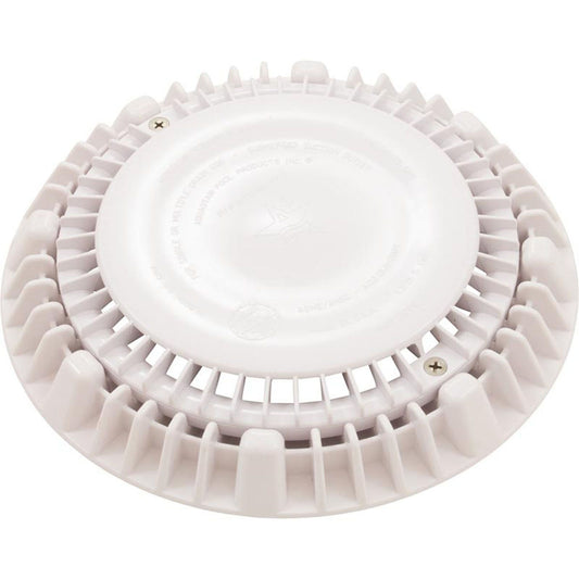 Main Drain Grate, CMP LowPro, 8" Rnd, w/Frame & Vtd Riser, Wht