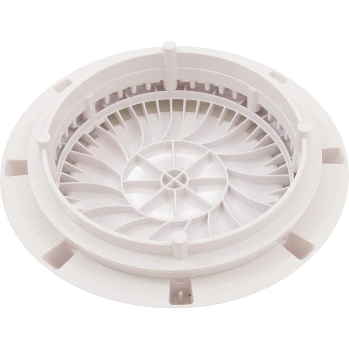 Main Drain Grate, CMP LowPro, 8" Rnd, w/Frame & Vtd Riser, Wht