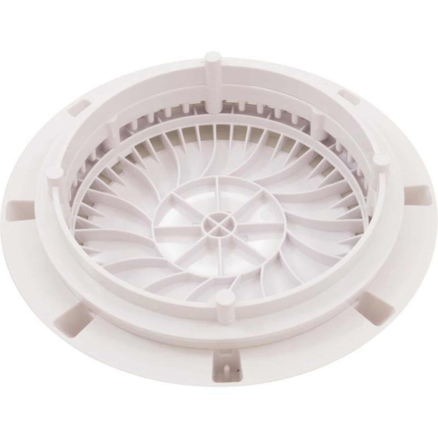 Main Drain Grate, CMP LowPro, 8" Rnd, w/Frame & Vtd Riser, Wht