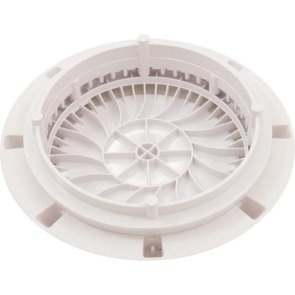 Main Drain Grate, CMP LowPro, 8" Rnd, w/Frame & Vtd Riser, Wht