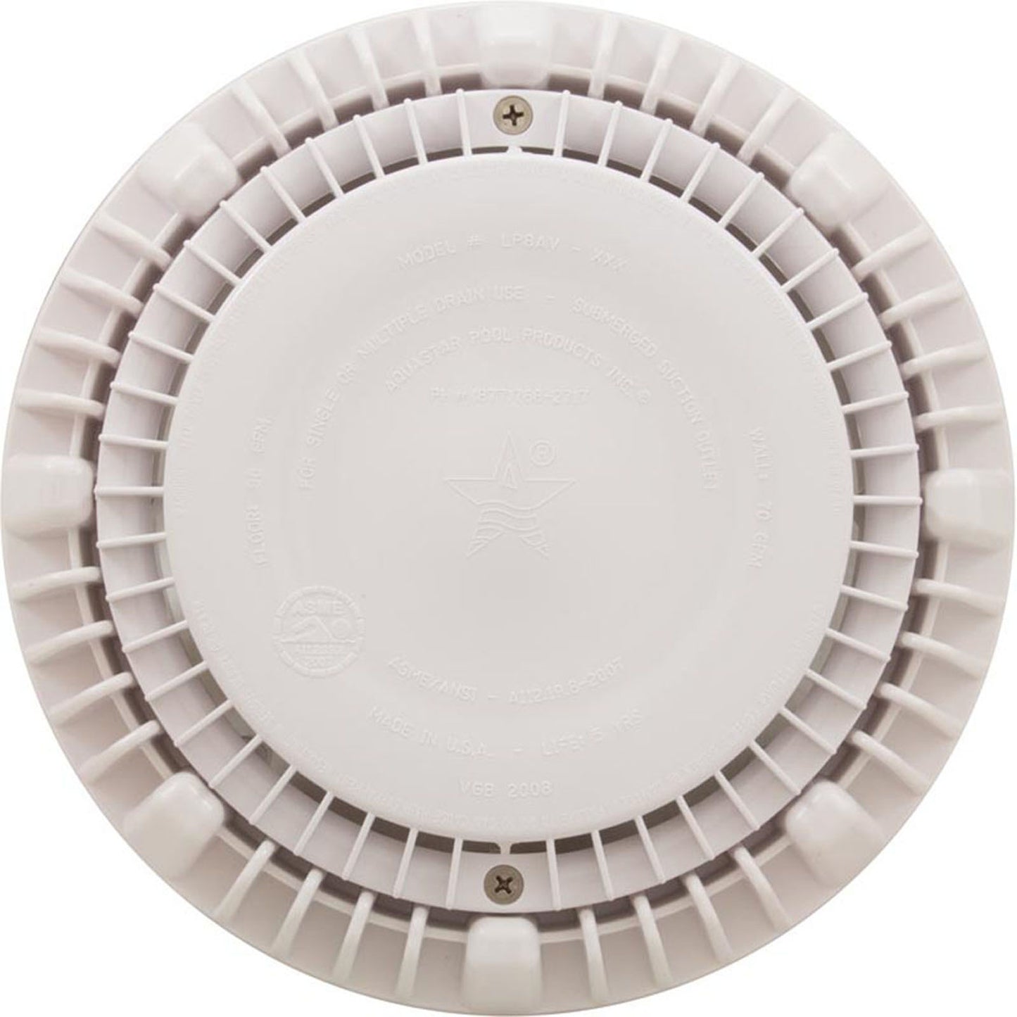 Main Drain Grate, CMP LowPro, 8" Rnd, w/Frame & Vtd Riser, Wht