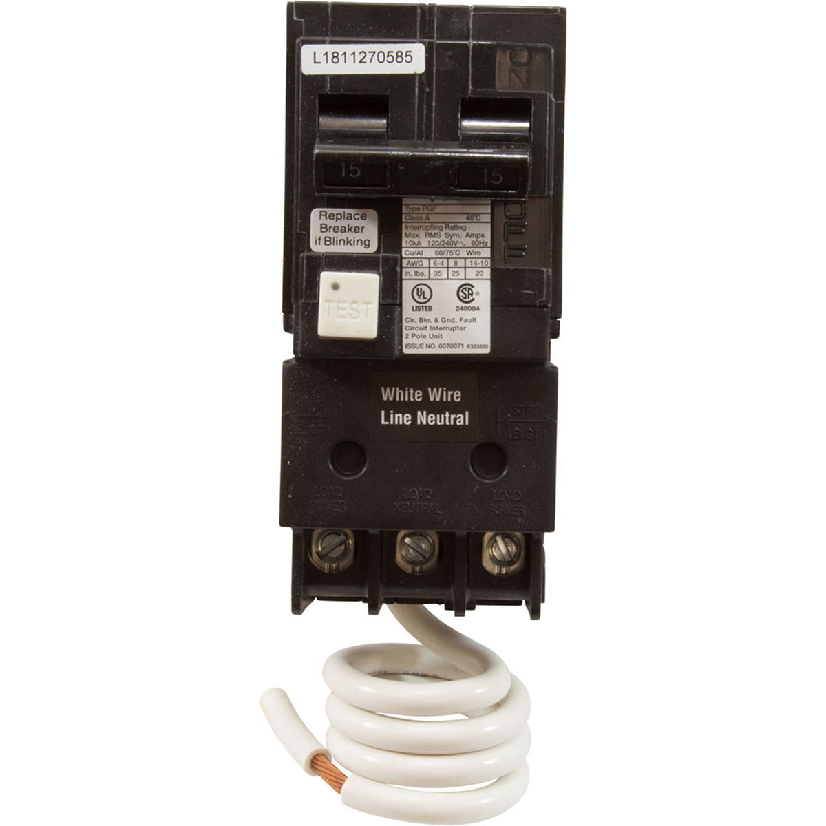 GFCI Circuit Breaker, 15A, 115v/230v, Double Pole