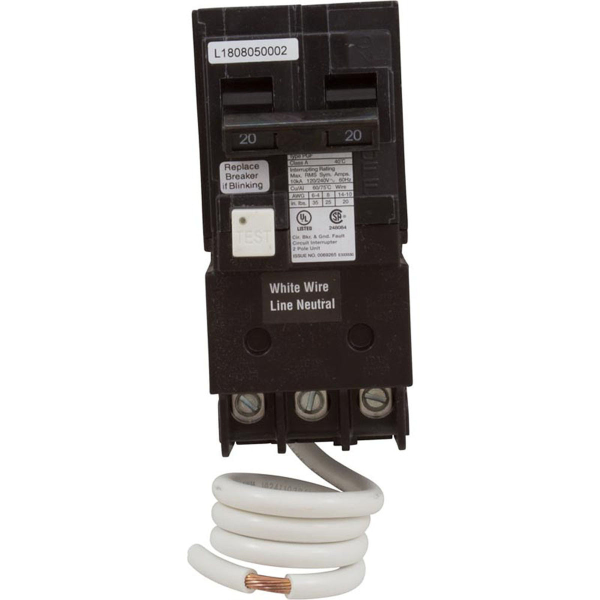 GFCI Circuit Breaker, 20A, 115v/230v, Double Pole