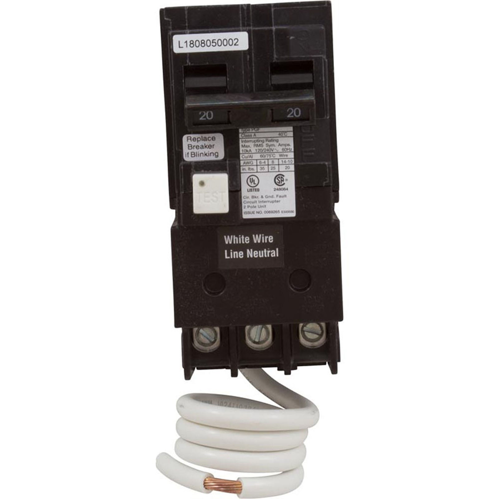 GFCI Circuit Breaker, 20A, 115v/230v, Double Pole