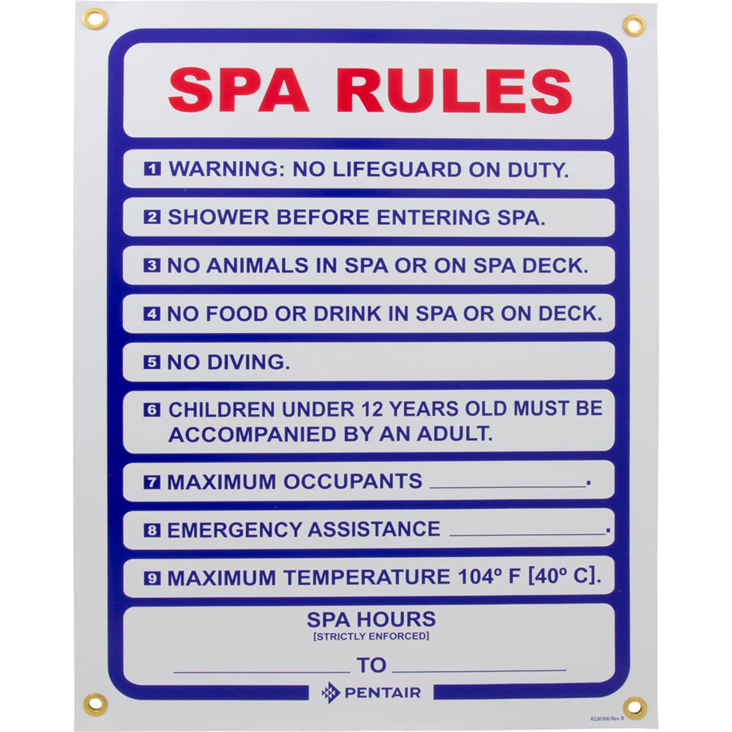 Sign, Spa Rules, 18" x 24"