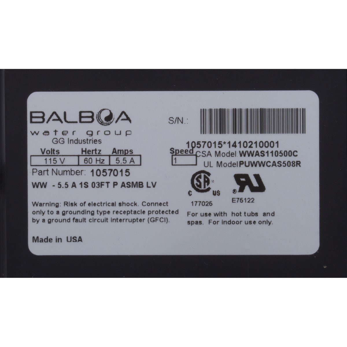 Pump, Bath, Balboa Wow, 5.5A, W/ Air Switch