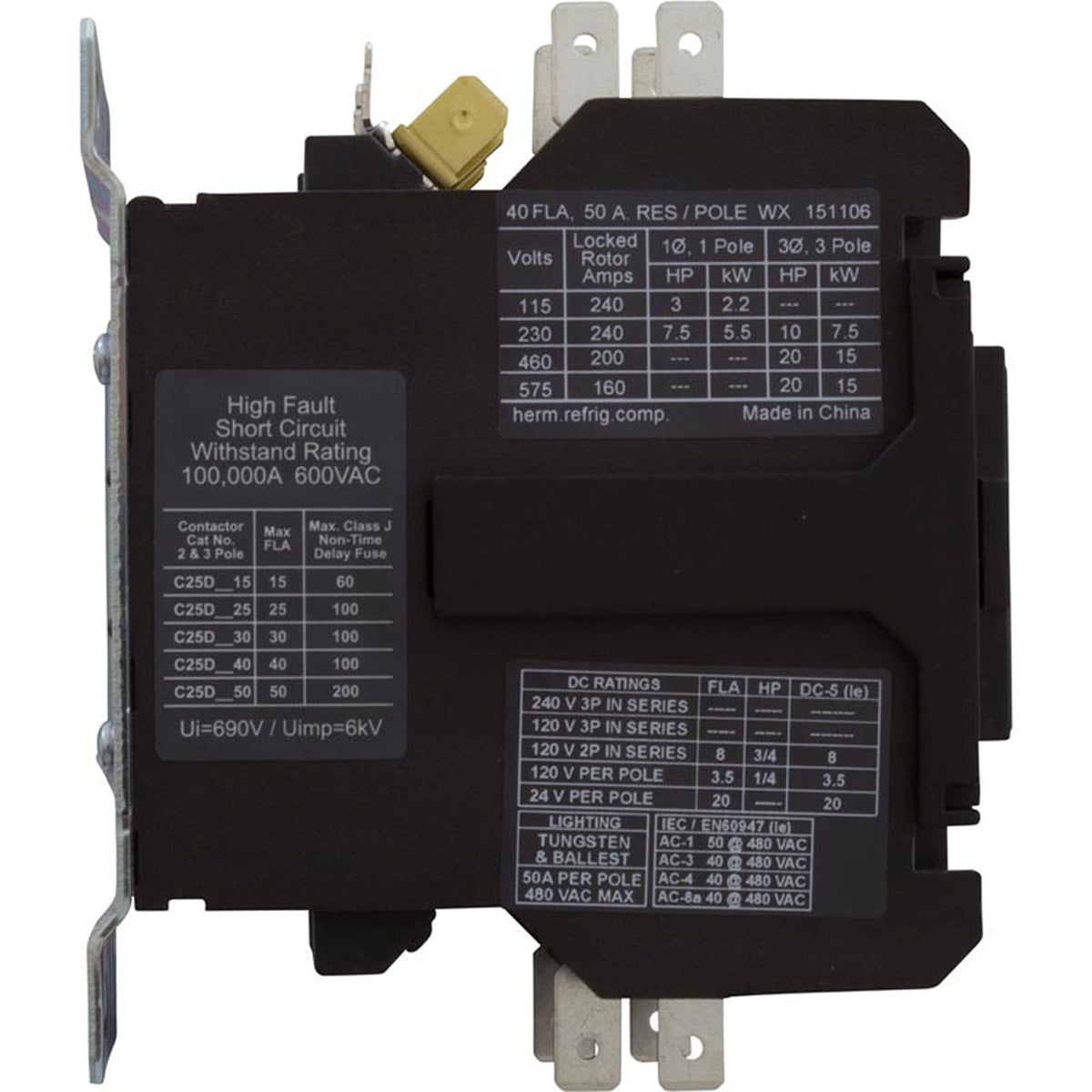 Contactor, 2 Pole, 50 Amp, 220Cv Coil