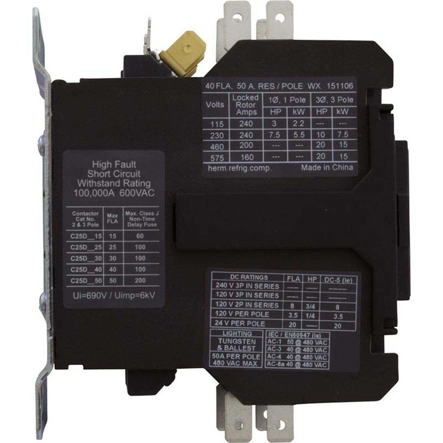 Contactor, 2 Pole, 50 Amp, 220Cv Coil