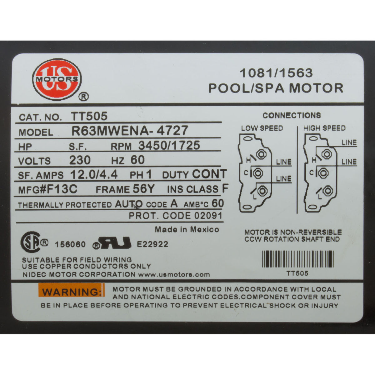 Ex2 3Hp Full Rt 230V 2Spd 2"In 56Fr 12.0/4.4Amp