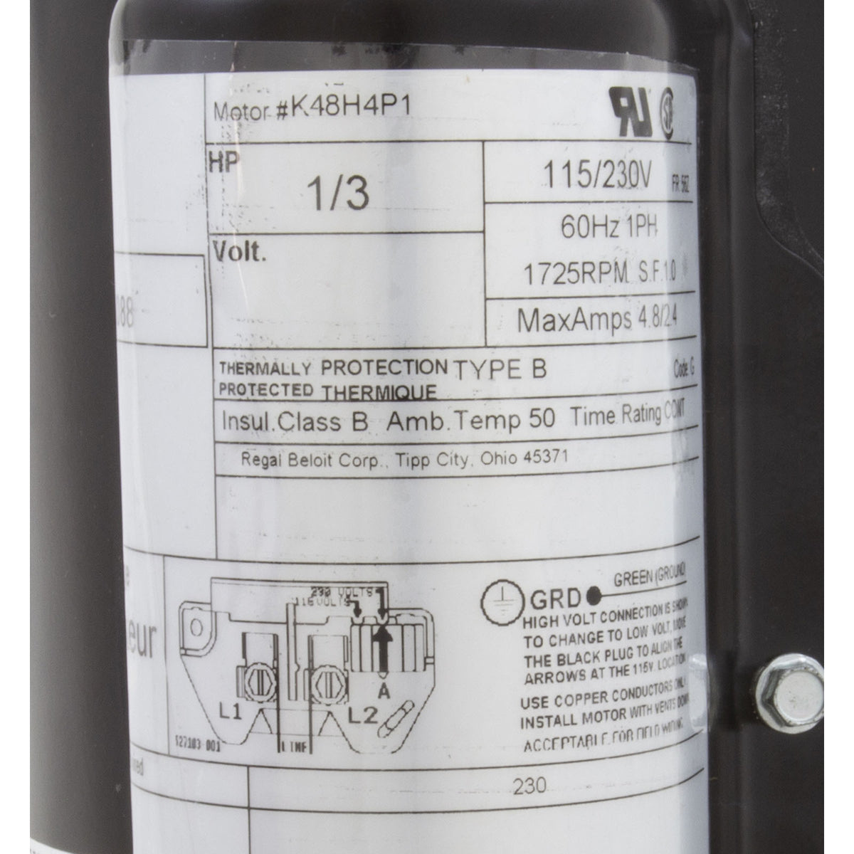 Motor Pkg 0.33Hp 115/230V 1725 Ee