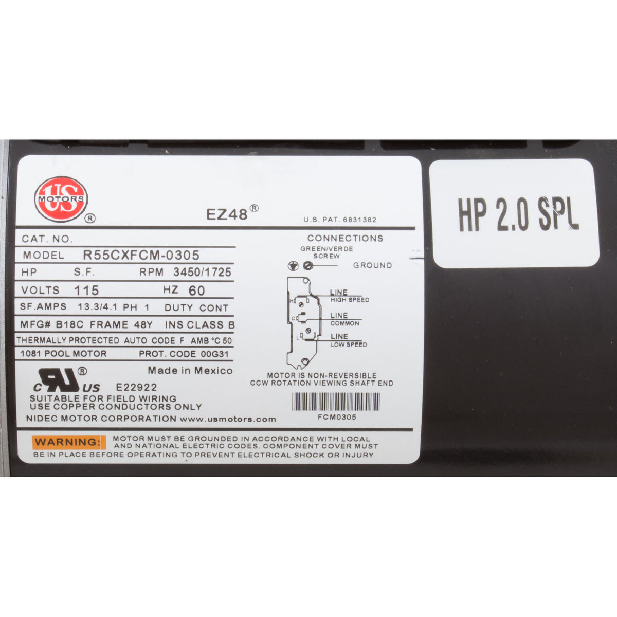 Hf 2Hp 115V 2Spd 6"Trp 3Ft Tl  90O Right
