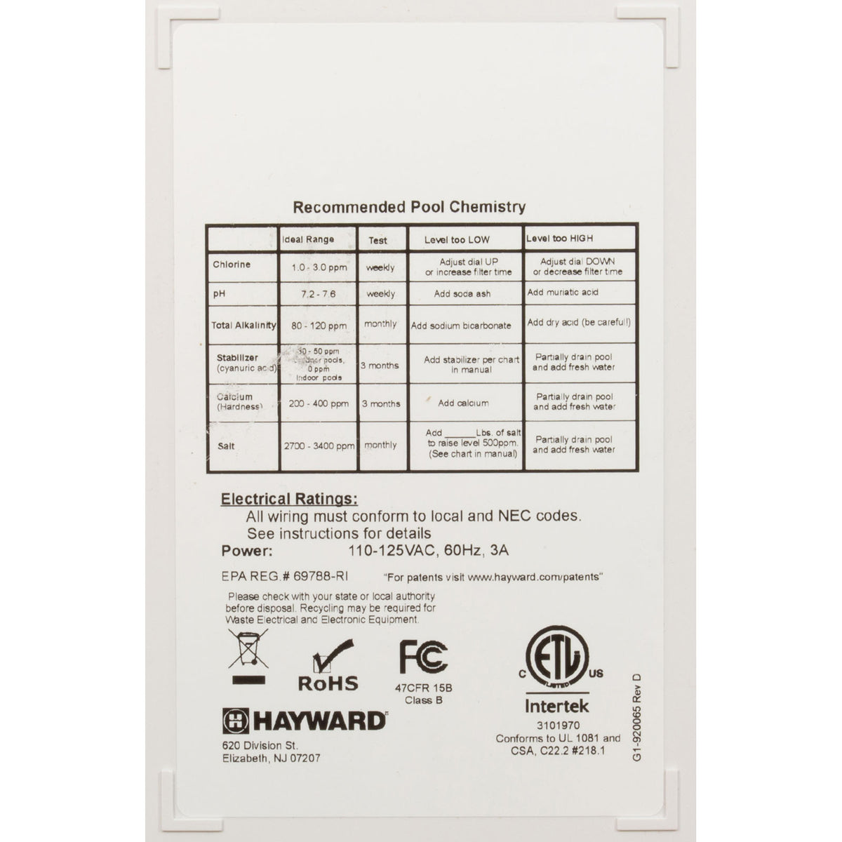 Unidad de control de clorador de sal, Hayward Salt &amp; Swim 3C, 30 000 galones