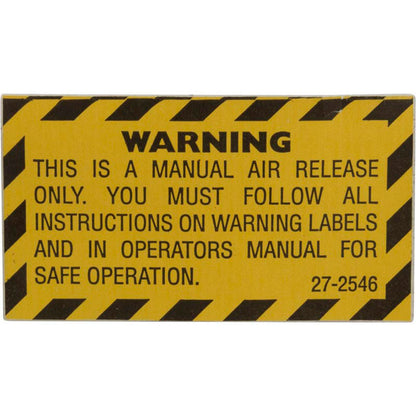 Warning Label, PacFab Pent Nautilus Plus/Triton C-3, Air Rlf