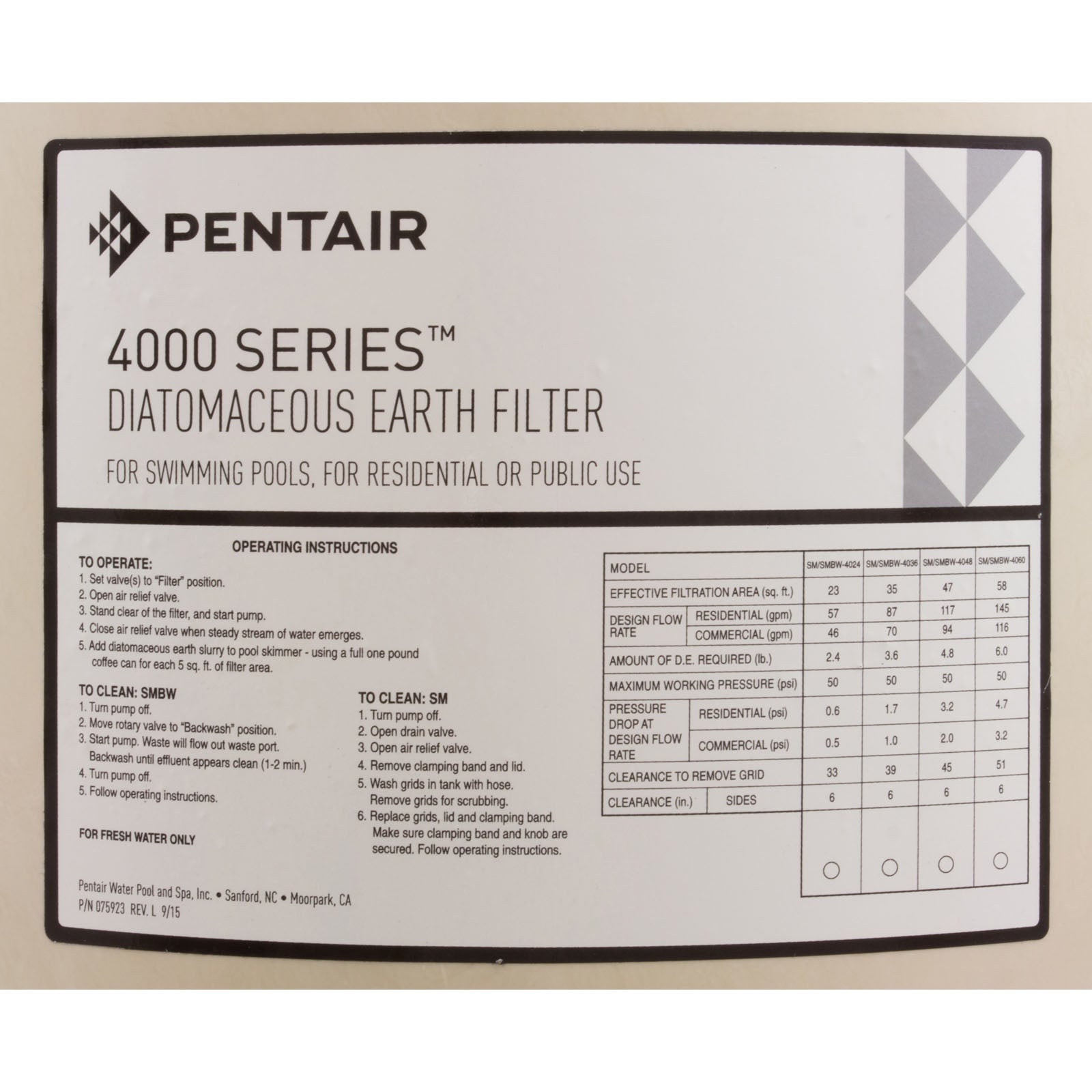 Tank Body, Pentair Purex SMBW with Rotor