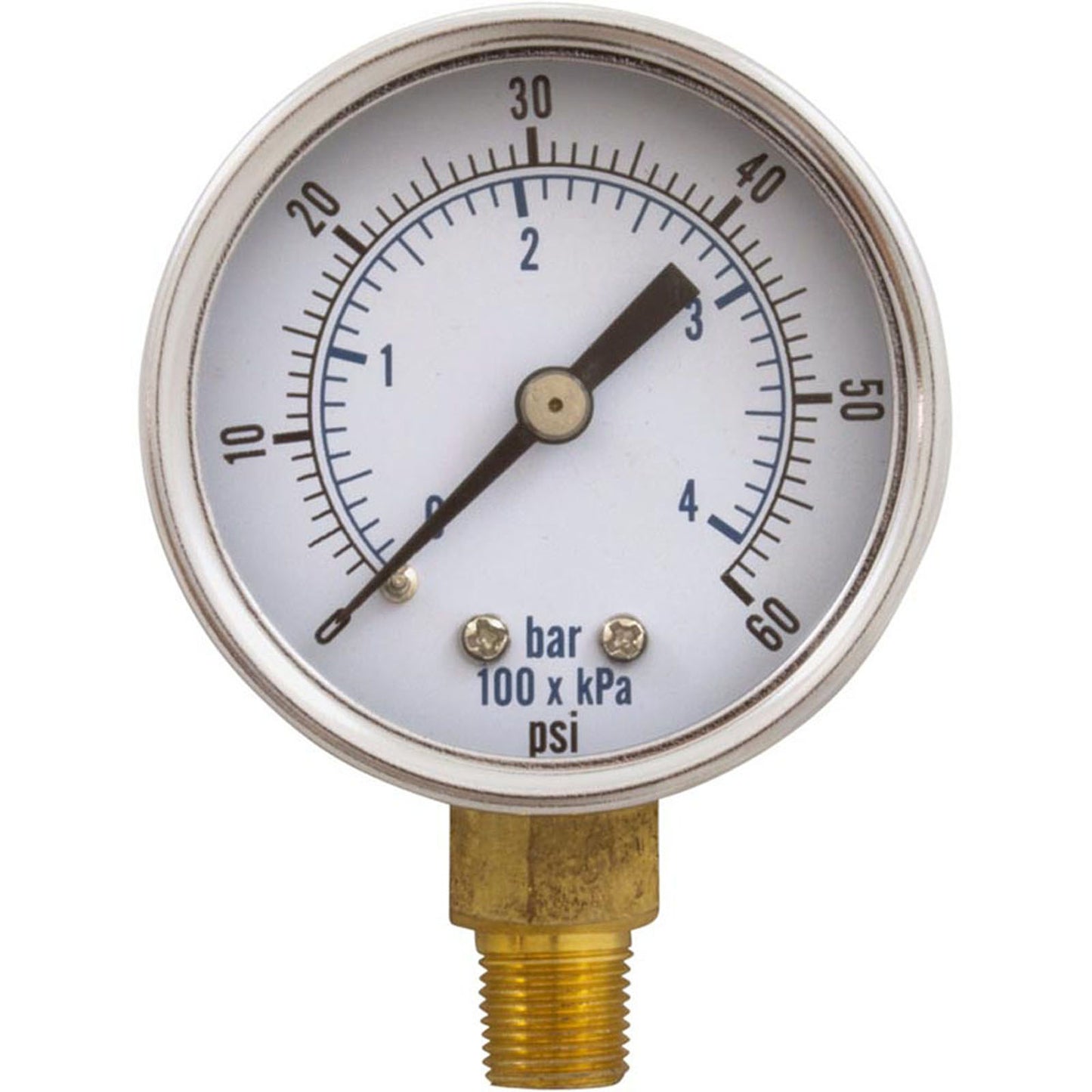 Pressure Gauge, 1/8"mpt, 0-60psi, Bottom Mount, Generic