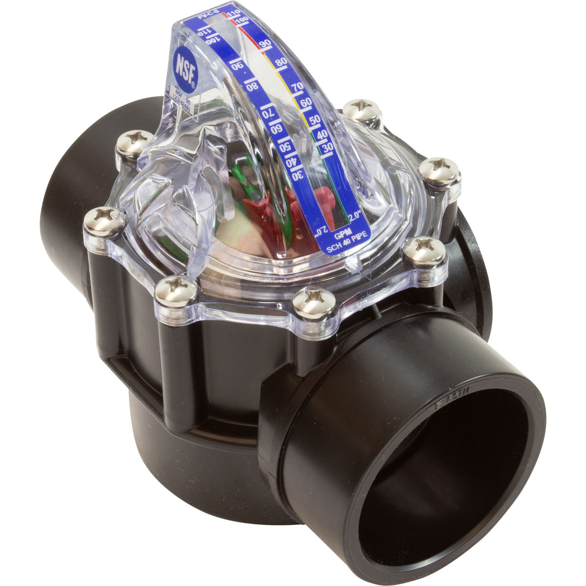 H2Flow FlowVis Flow Meter and Check Valve, 2 in / 2-1/2 in Spigot, with Safety Flapper