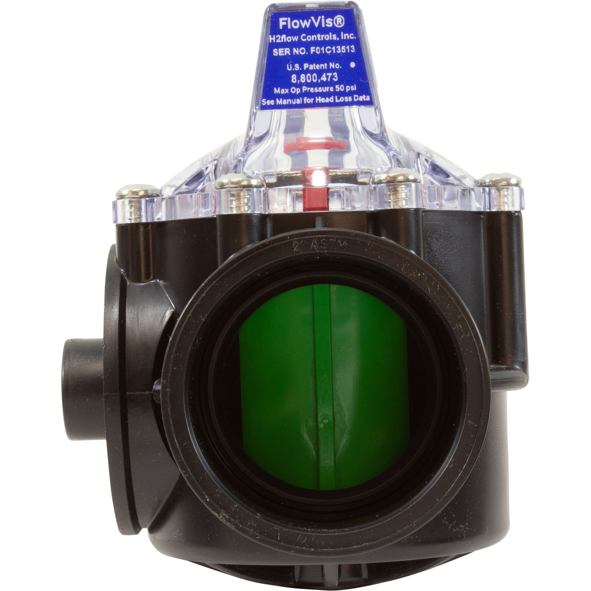 H2Flow FlowVis Flow Meter and Check Valve, 2 in / 2-1/2 in Spigot, with Safety Flapper
