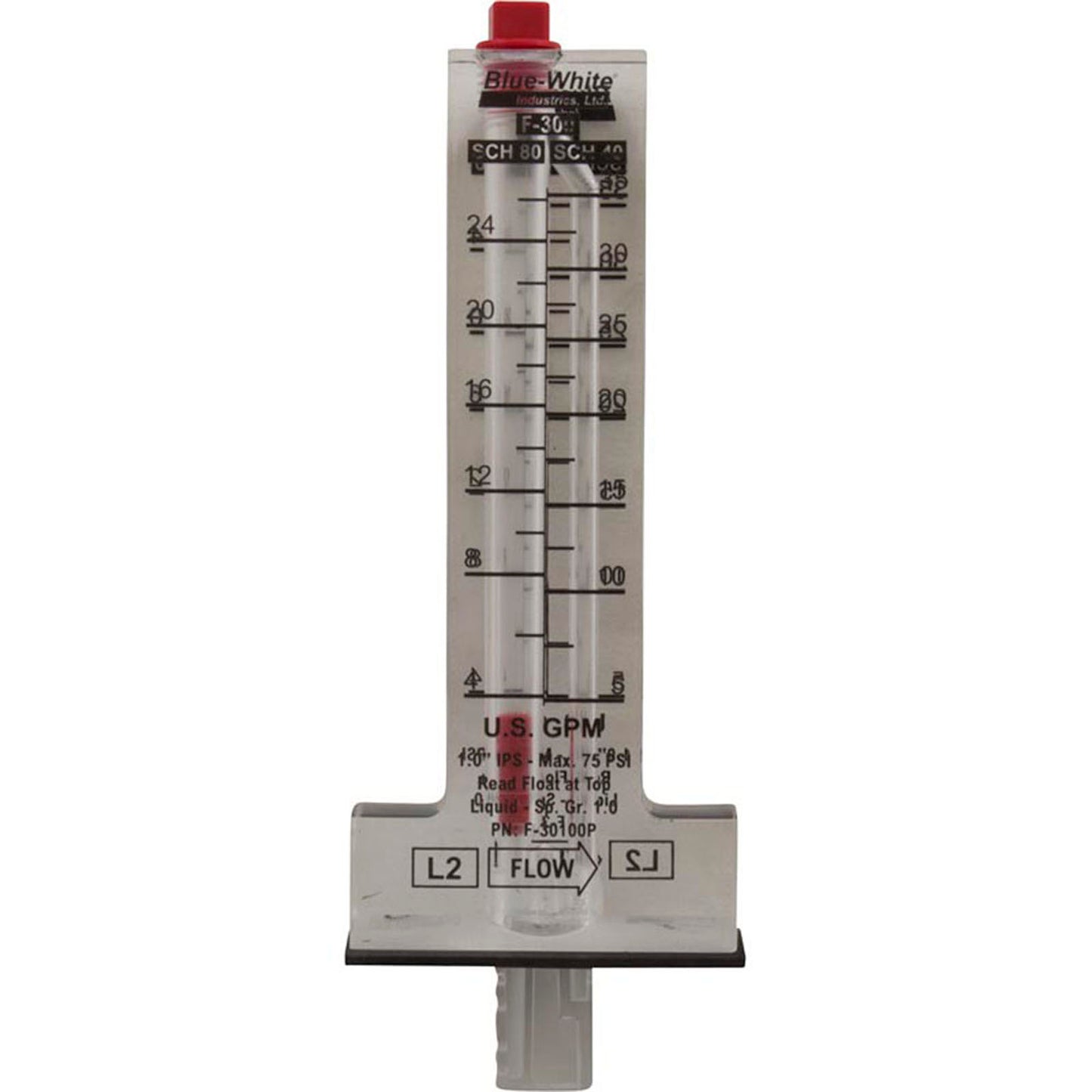 Flow Meter, Blue-White, F-300, for 1" PVC, 5-35 gpm