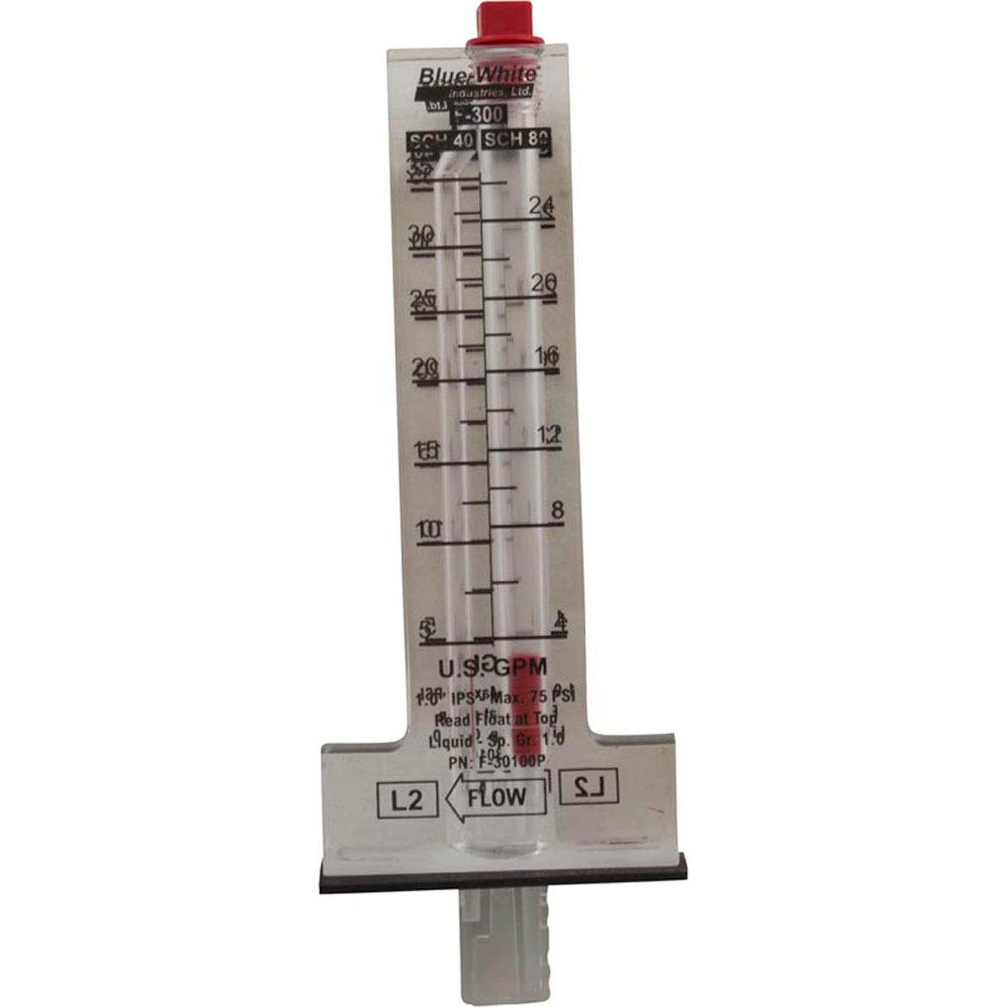 Flow Meter, Blue-White, F-300, for 1" PVC, 5-35 gpm