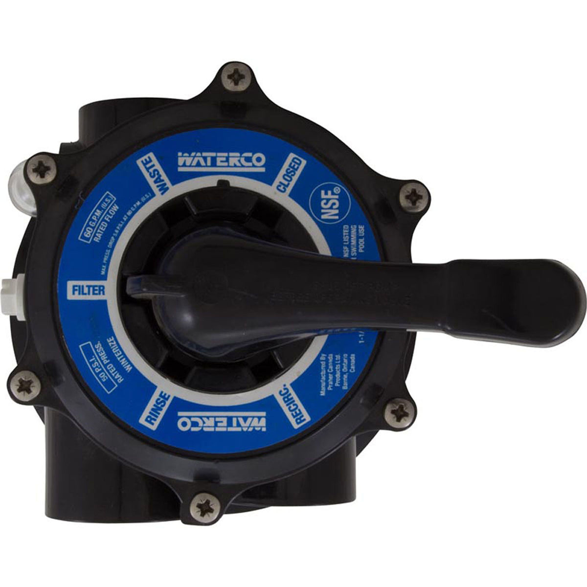 Multiport Valve, Waterco Top Mount, 1-1/2"fpt, Clamp-On, 6 Pos