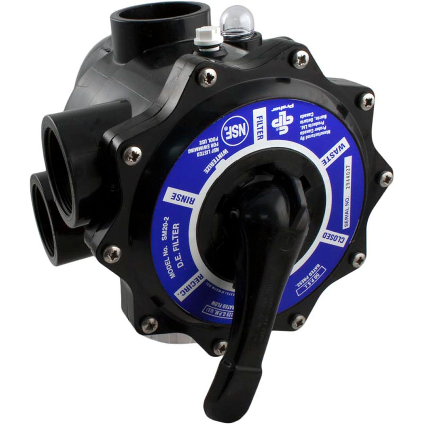 Multiport Valve, Praher SM2-SR2, 2", w/StaRite Plumbing, Black