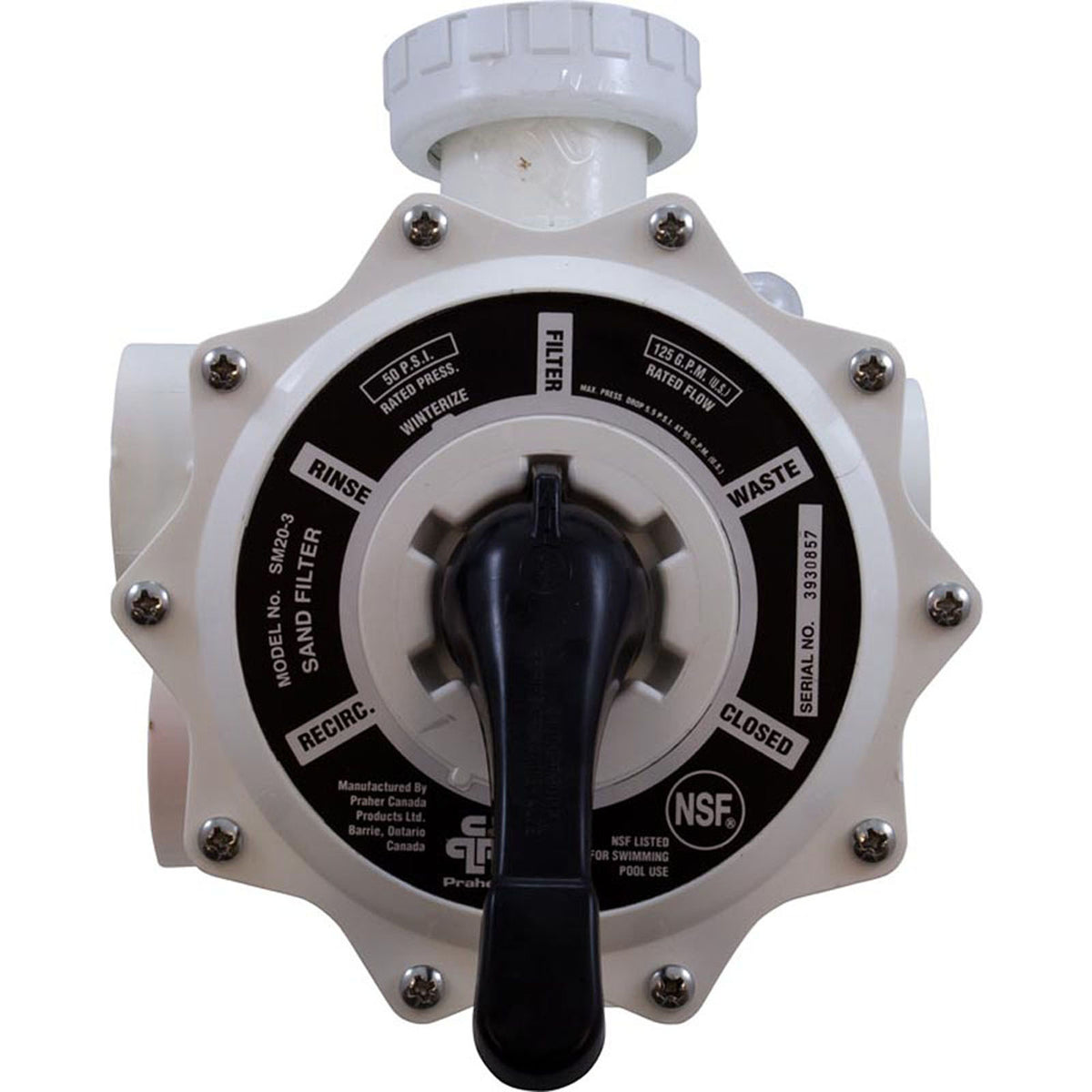 Multiport Valve, Praher SM2-SR3U, 2", w/StaRite Plumbing, Wht
