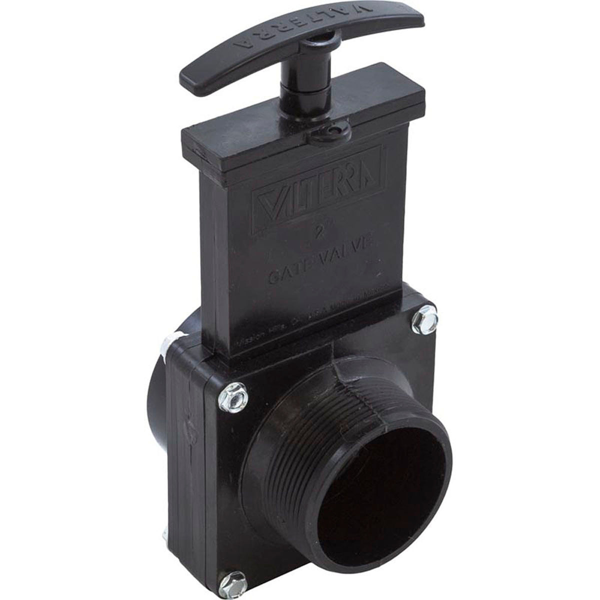 Gate Valve, 3 pc, Valterra, 2"mpt x 2"s, 40psi, Black