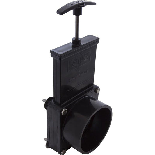 Gate Valve, 3 pc, Valterra, 3"s x Tank Flange, 30psi, Black