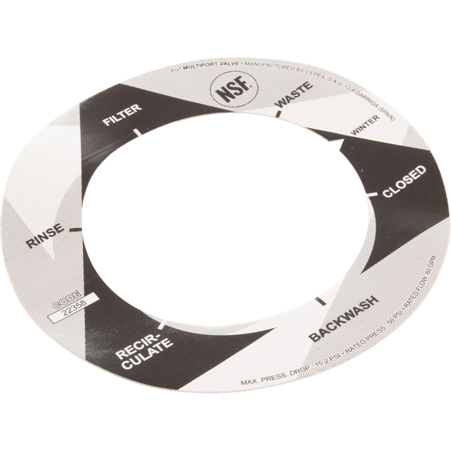 Étiquette, Astral, vannes multiports 1-1/2", 6 positions