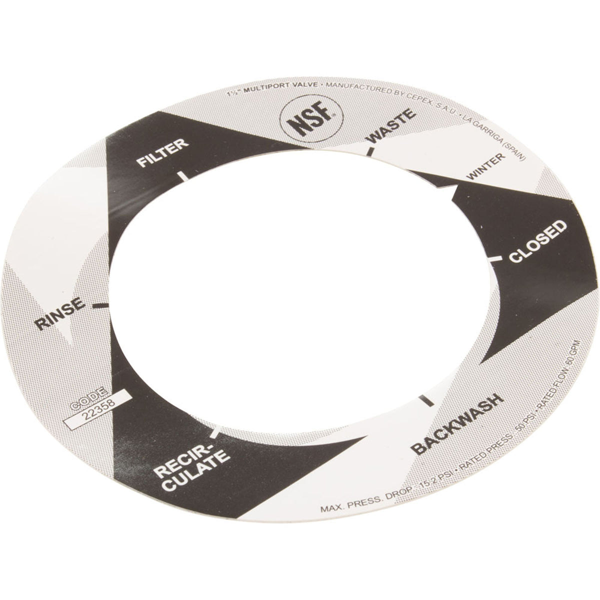 Label, Astral, 1-1/2" Multiport Valves, 6 Position