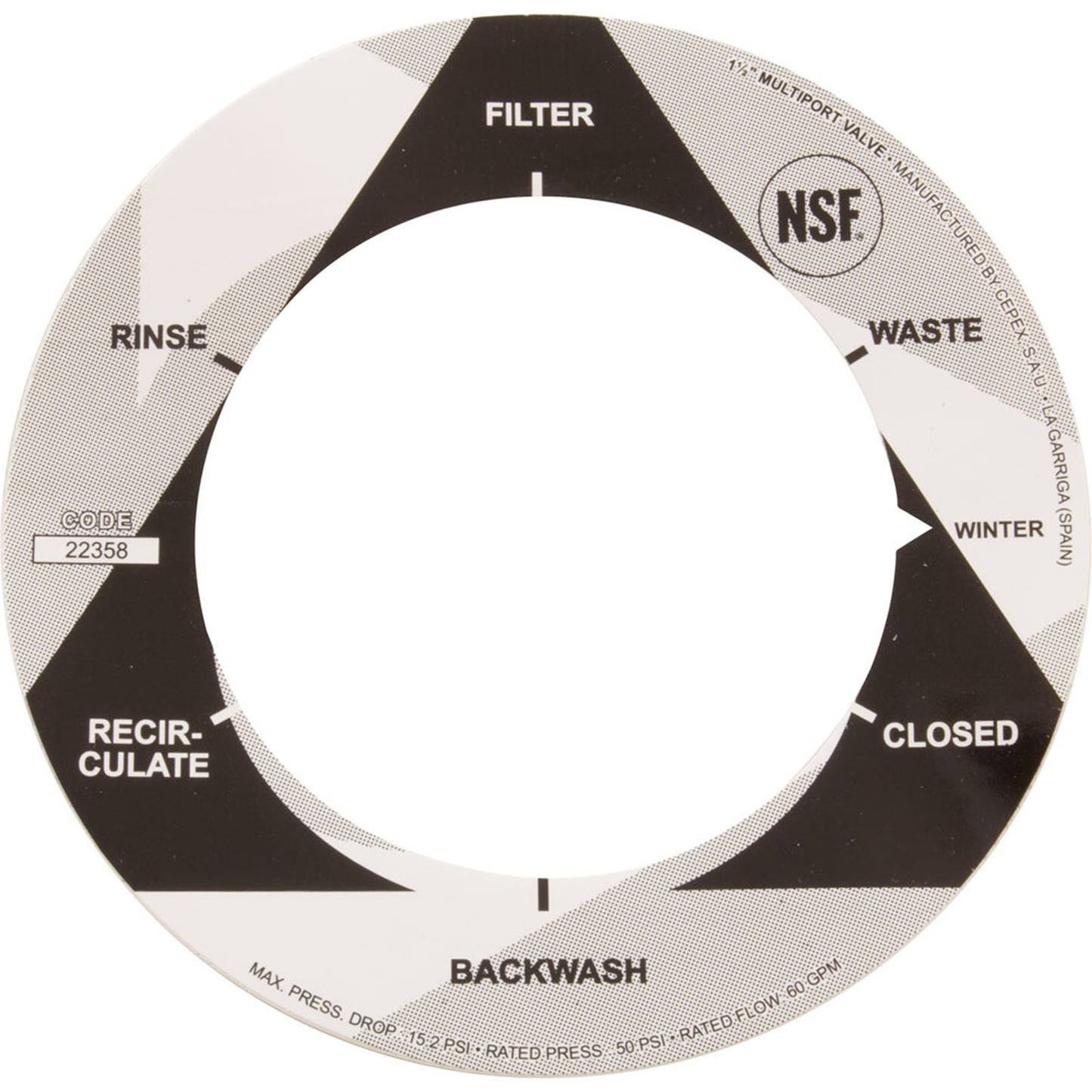 Étiquette, Astral, vannes multiports 1-1/2", 6 positions