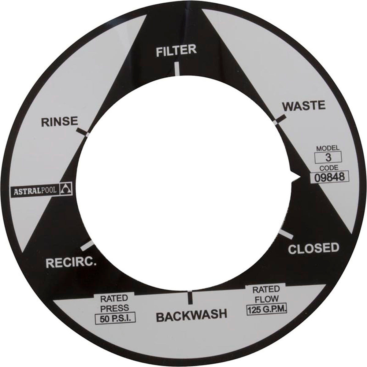 Label, Astral, 2" Multiport Valve, 6 Position