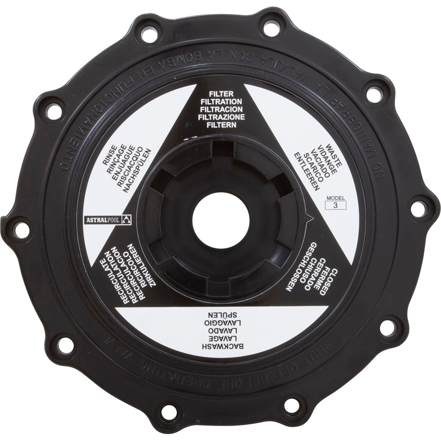 Valve Lid, Astral, Black Top 2" Multiport Valves, with Label