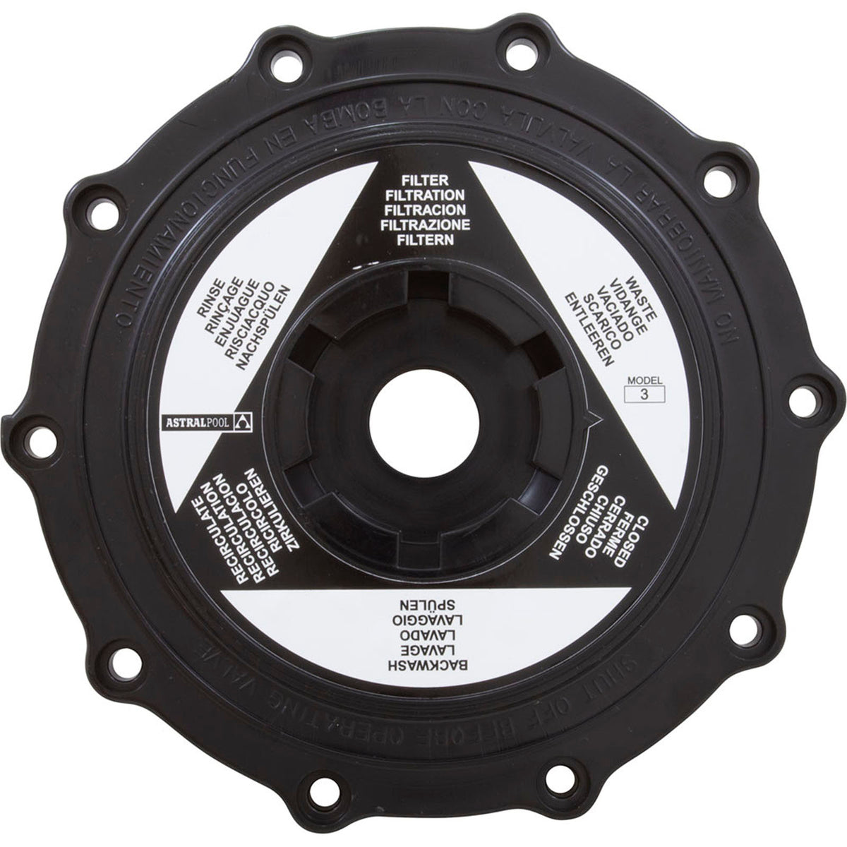 Valve Lid, Astral, Black Top 2" Multiport Valves, with Label