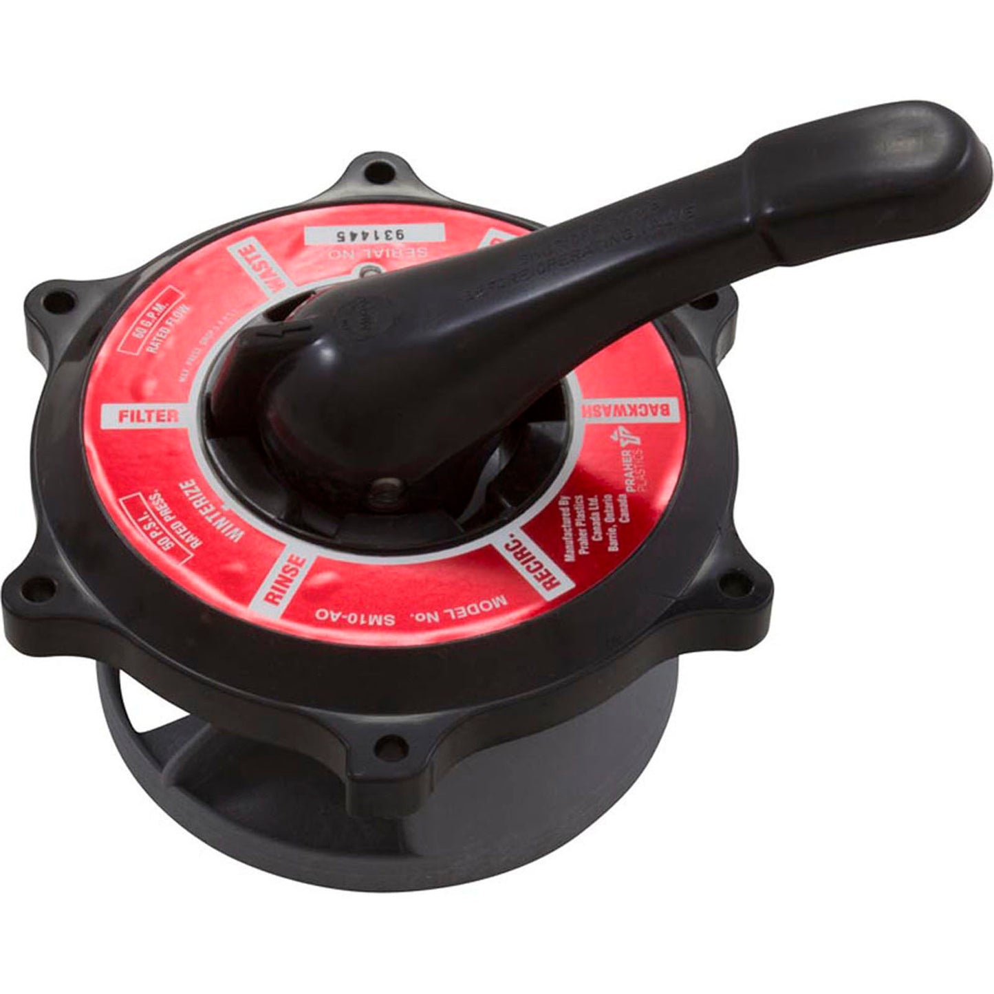 Lid Assembly, Praher ABS Top/Side Mount Valves, 1-1/2", Blk, 60gpm