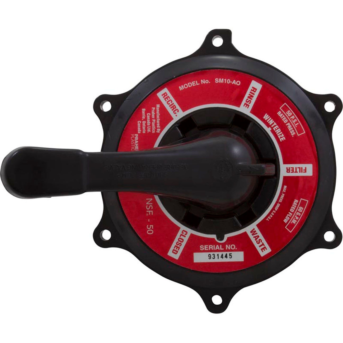 Lid Assembly, Praher ABS Top/Side Mount Valves, 1-1/2", Blk, 60gpm