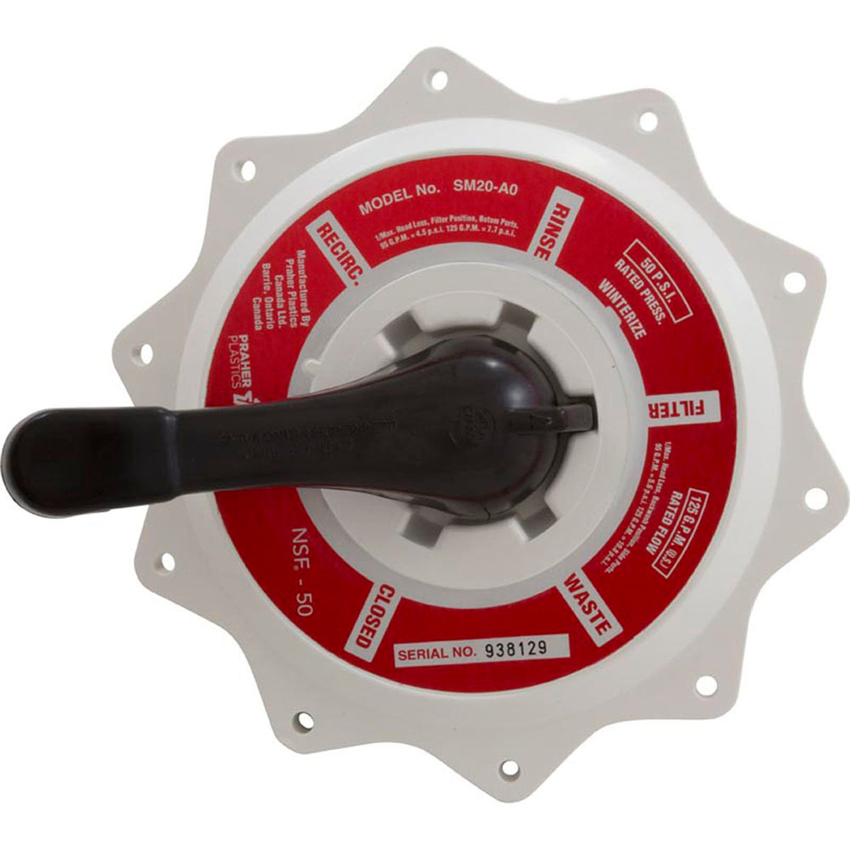 Lid Assembly, Praher ABS Top/Side Mount Valves, w/ O-Ring, 2", White