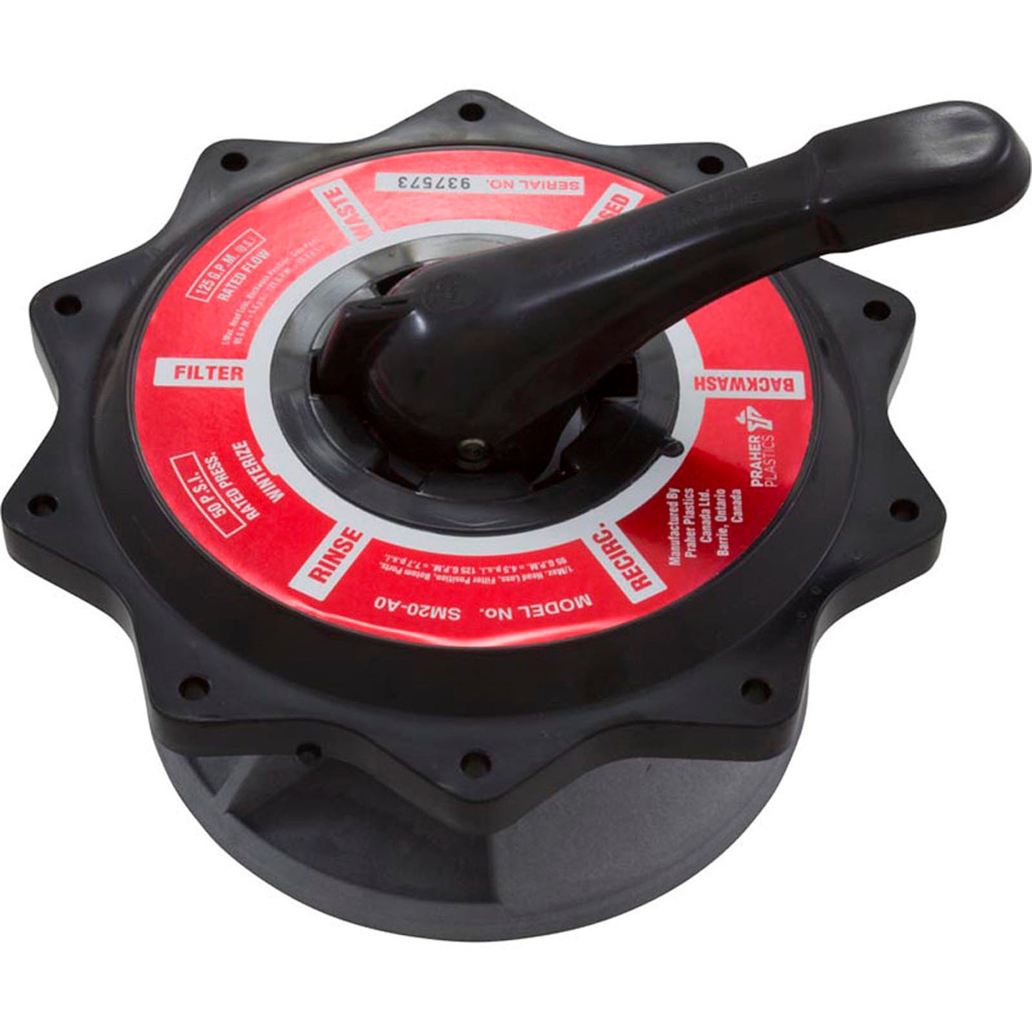 Lid Assembly, Praher ABS Top/Side Mount Valves, 2", Blk, 125gpm