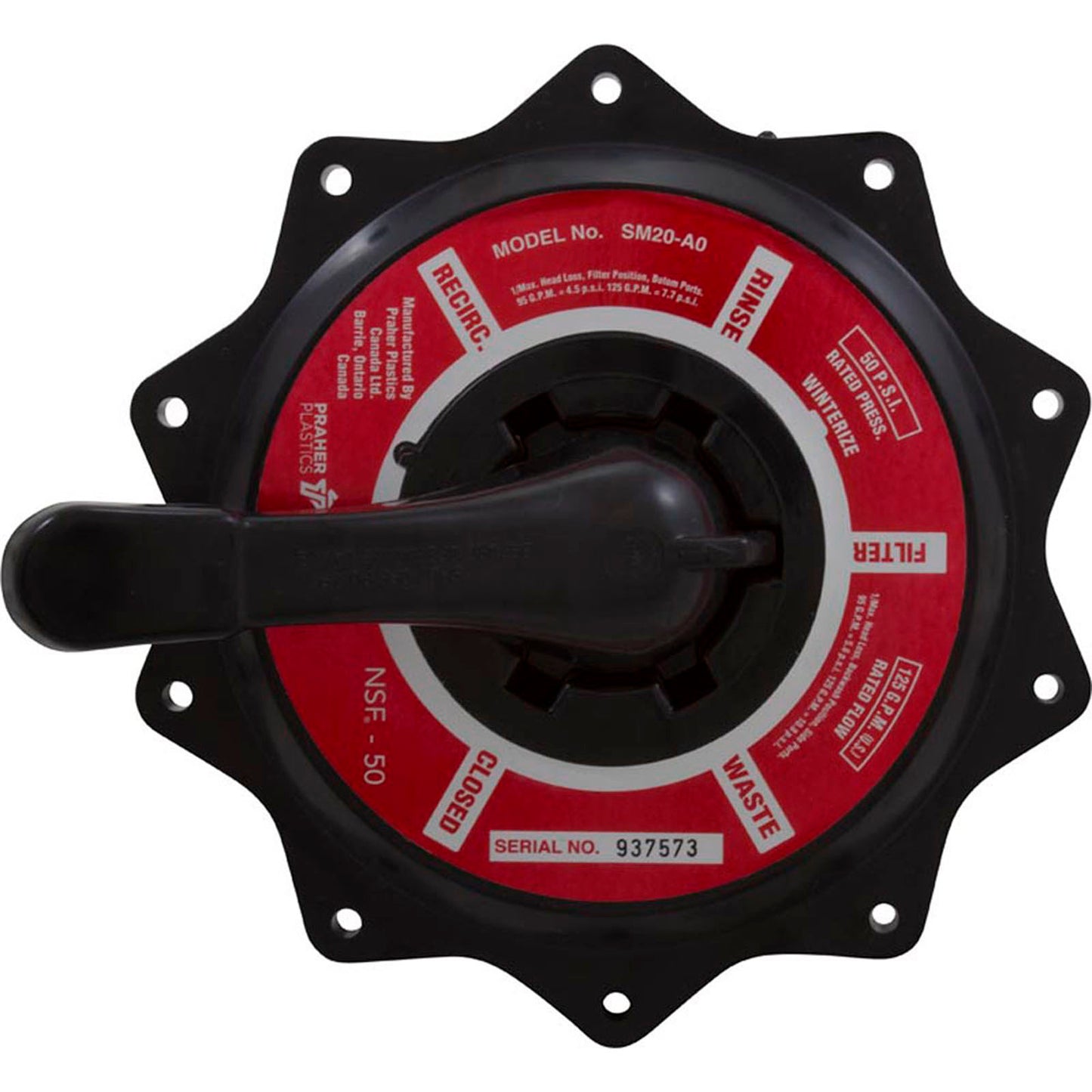 Lid Assembly, Praher ABS Top/Side Mount Valves, 2", Blk, 125gpm